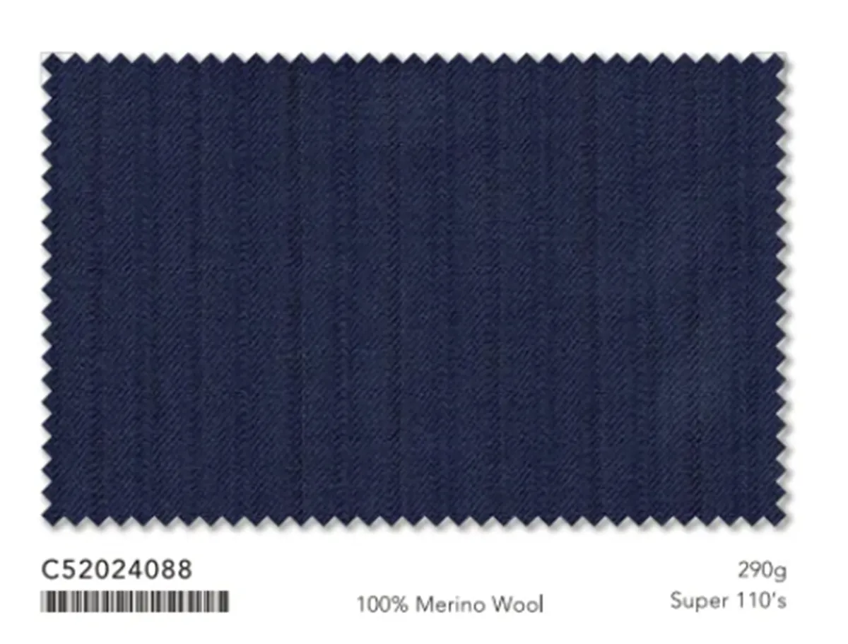 Mid Blue Pinstripe Textured Single Breasted Two Piece Suit Italian Merino Wool /  Style No C52024088