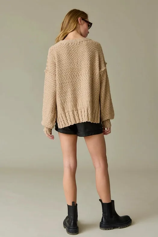 Miriam Loose Fit V-Neck Balloon Sleeve Sweater Knit TAUPE
