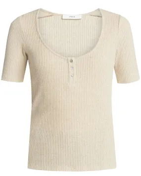 Natural Ribbed Scoop Neck Henley