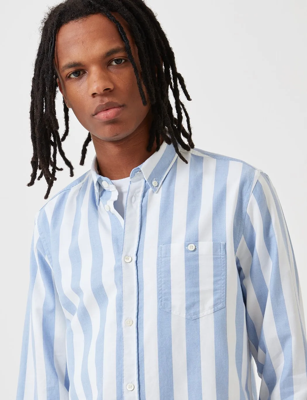Norse Projects Anton Wide Stripe Oxford Shirt - Pale Blue