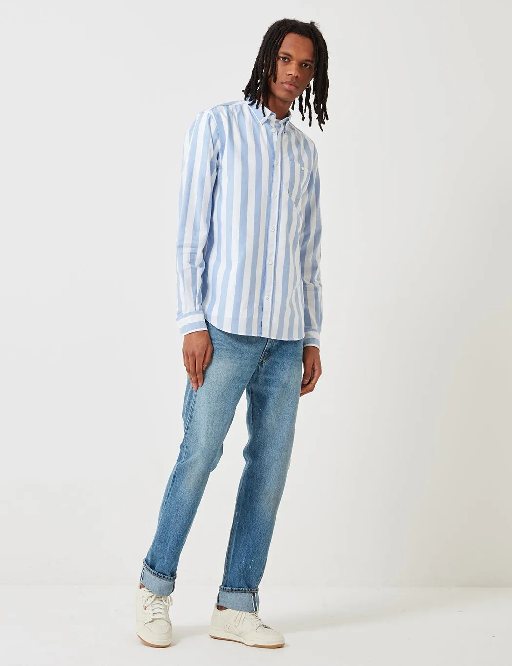 Norse Projects Anton Wide Stripe Oxford Shirt - Pale Blue