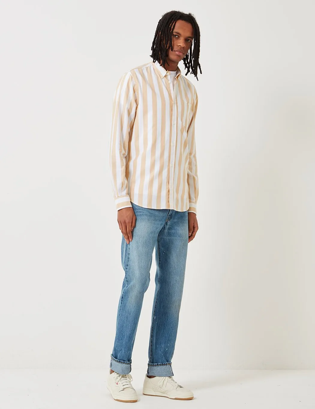 Norse Projects Anton Wide Stripe Oxford Shirt - Sunwashed Yellow