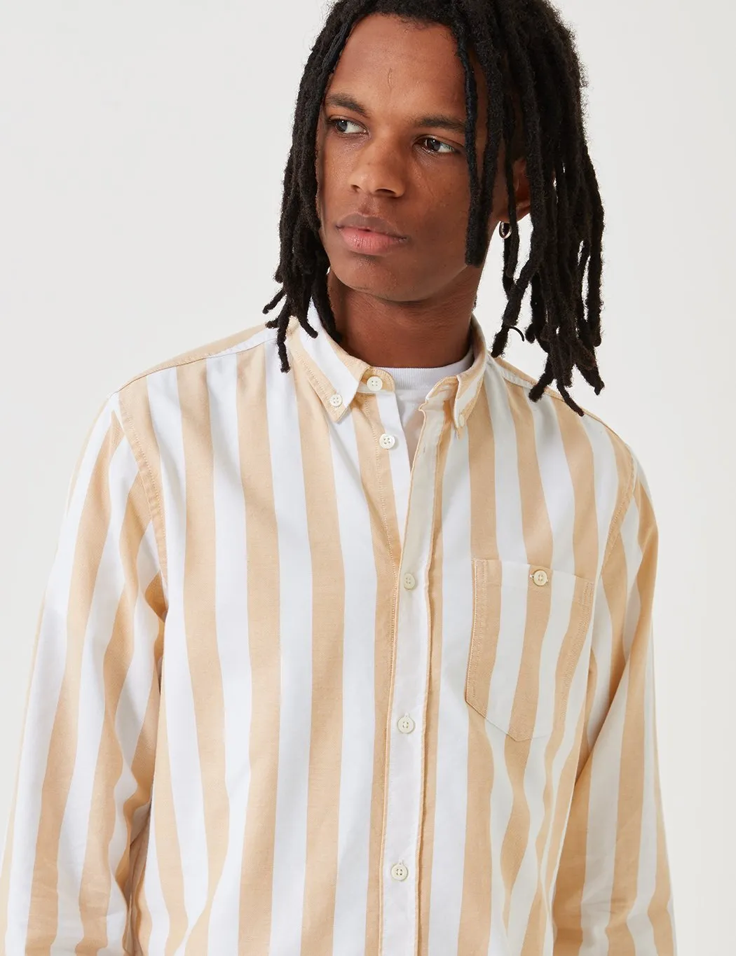 Norse Projects Anton Wide Stripe Oxford Shirt - Sunwashed Yellow