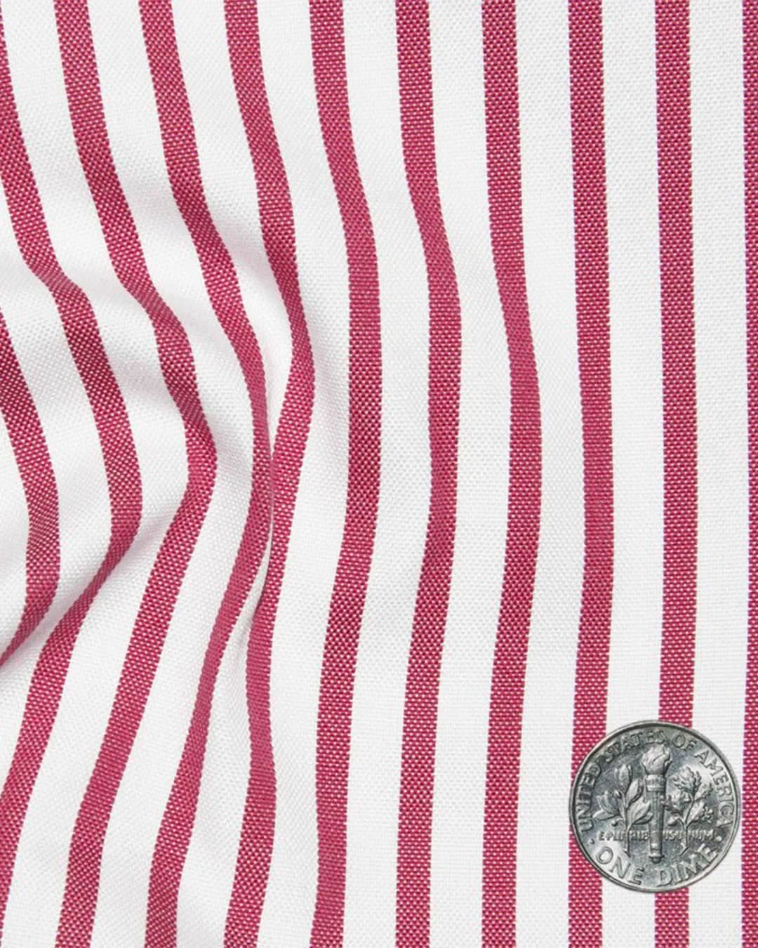 Red-Pink Dress Stripes on White Oxford