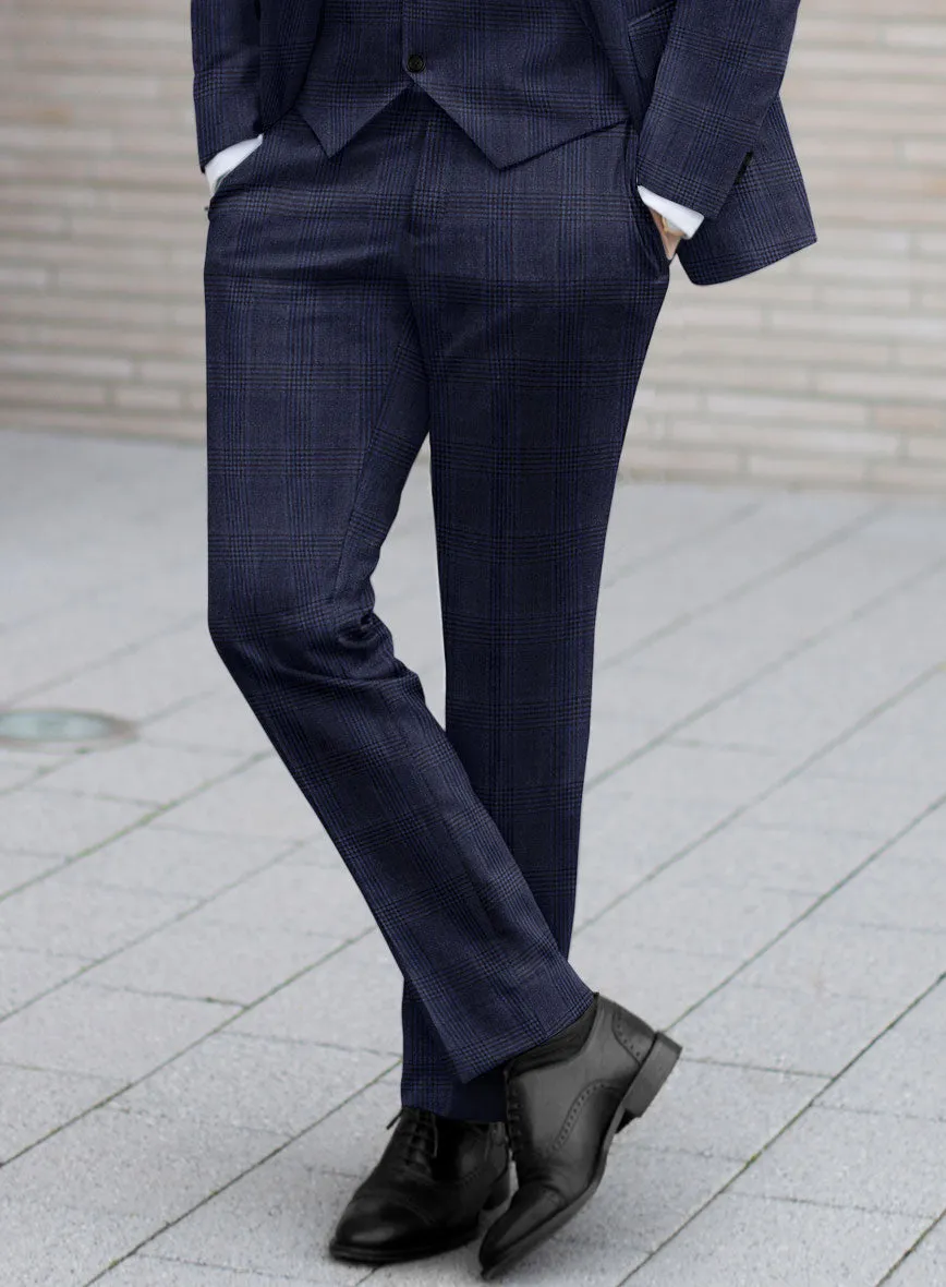 Reda Navy Checks Wool Pants