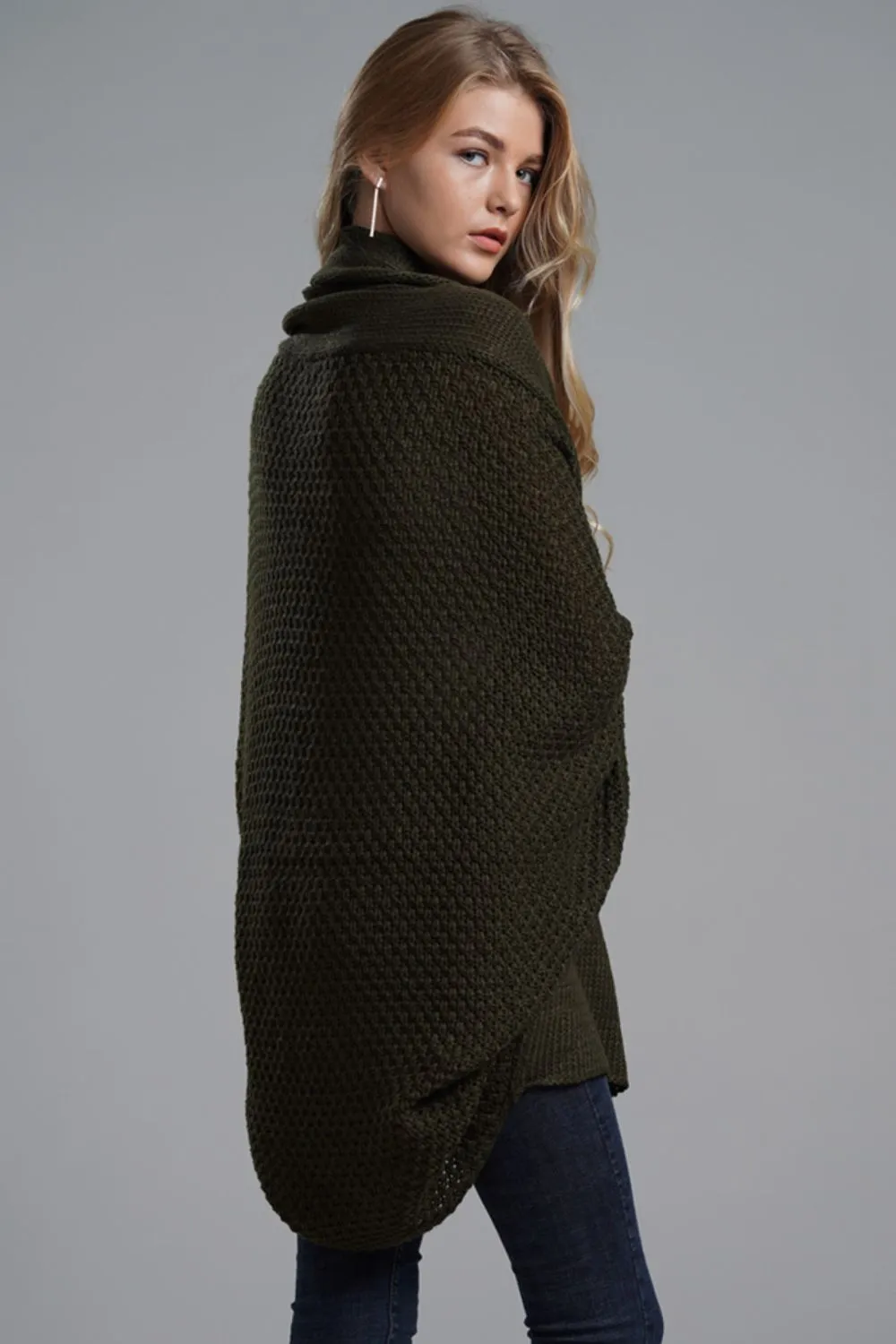 TastyHottie - Double Take Dolman Sleeve Open Front Ribbed Trim Longline Cardigan