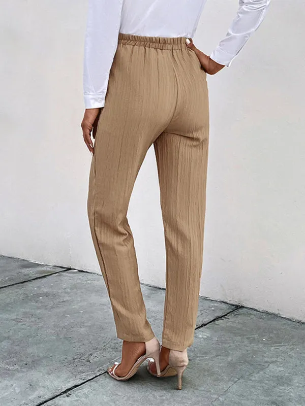 TEEK - Khaki Drawstring Elastic Waist Pleated Pants