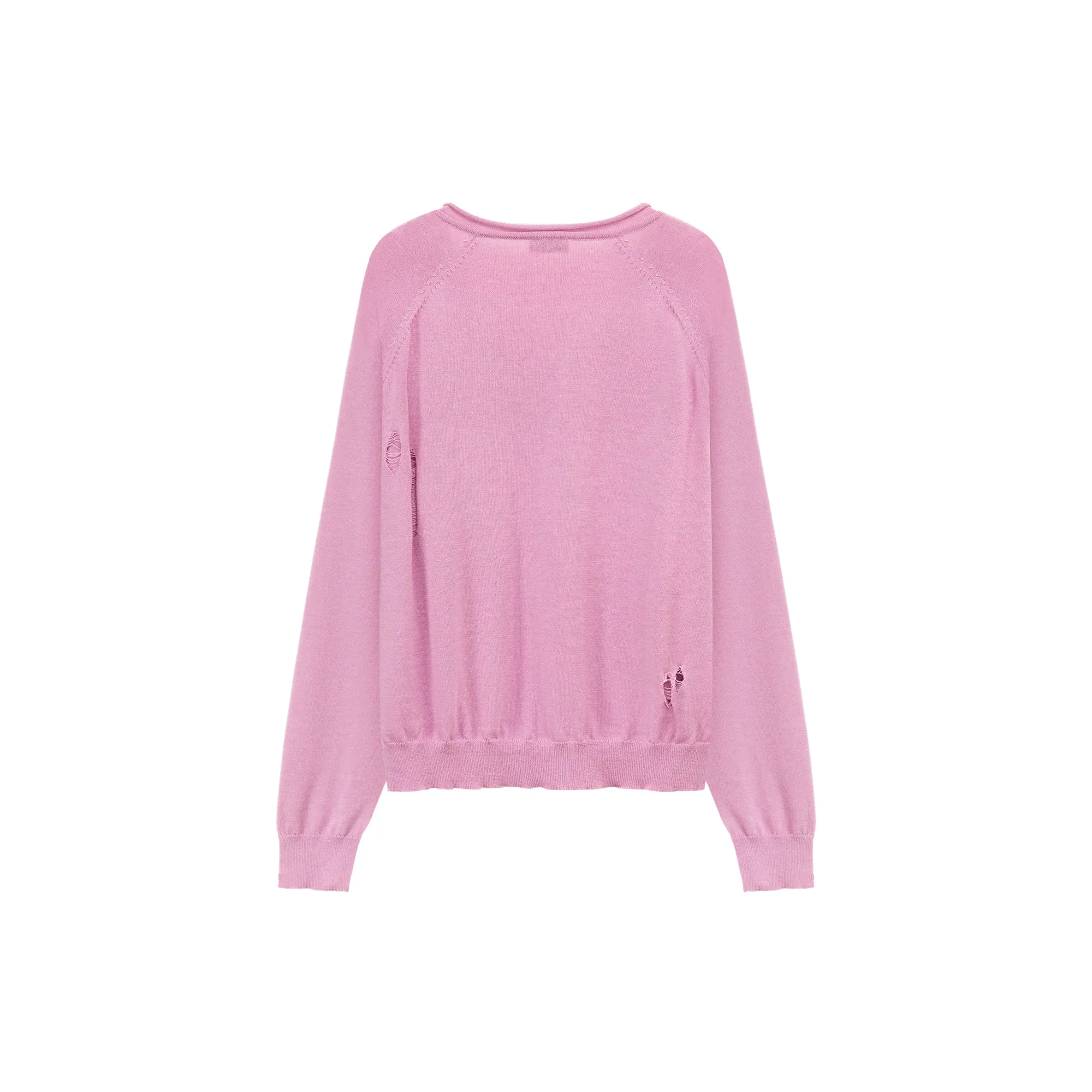 V-Neck Loose Fit Knit Distressed Sweater