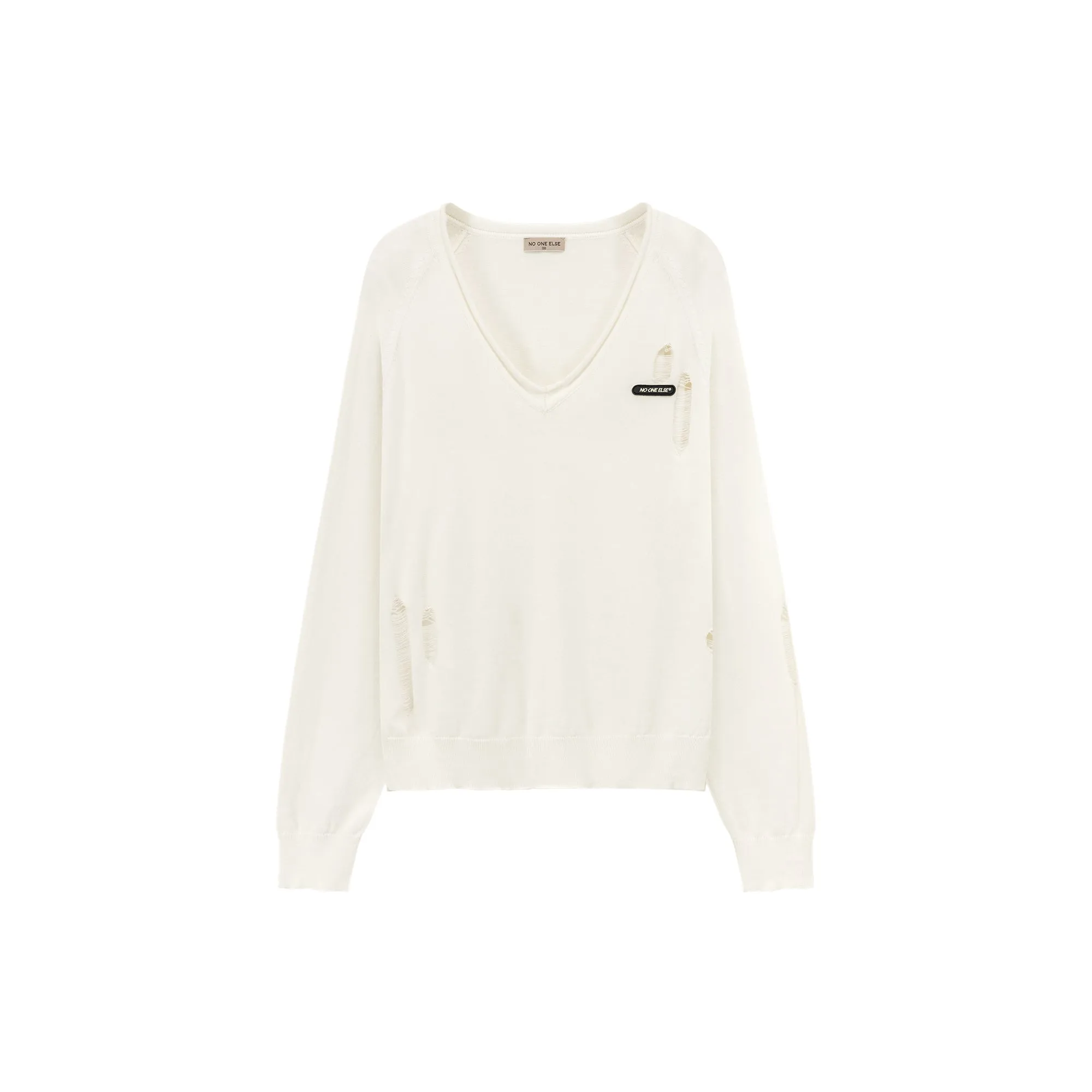 V-Neck Loose Fit Knit Distressed Sweater
