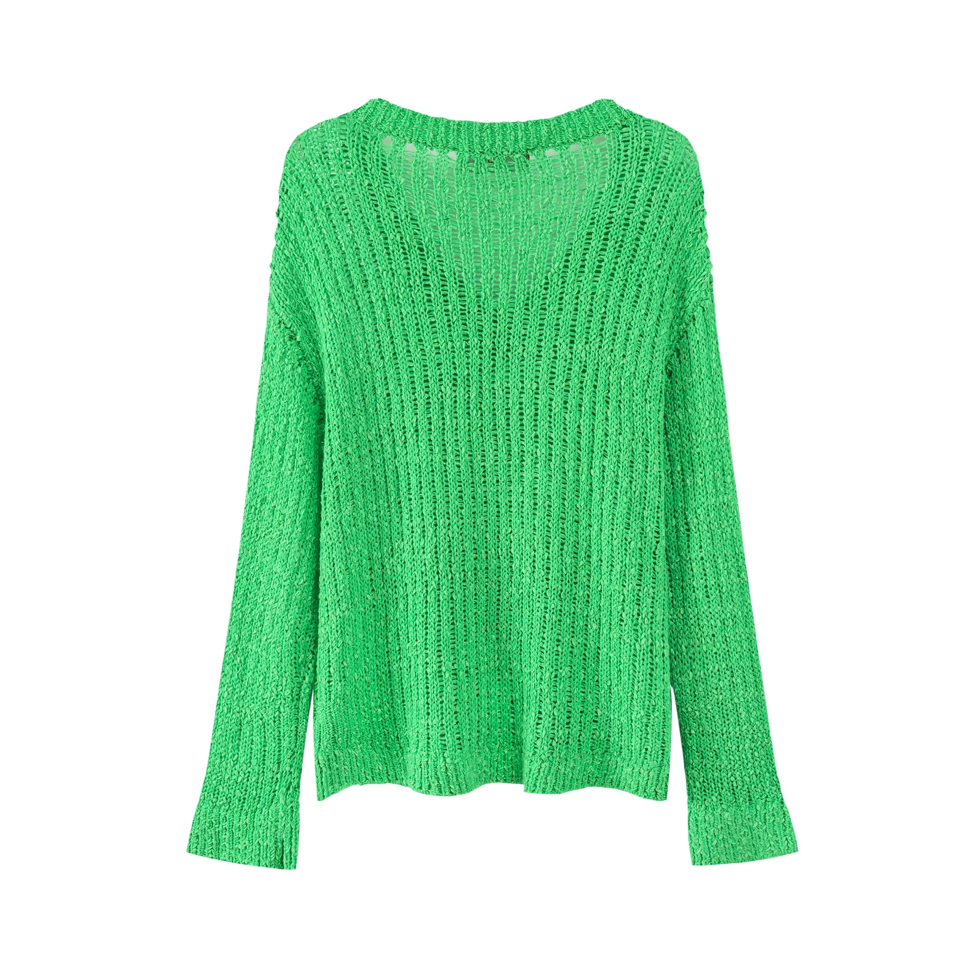 V-Neck See-Through Crochet Sweater
