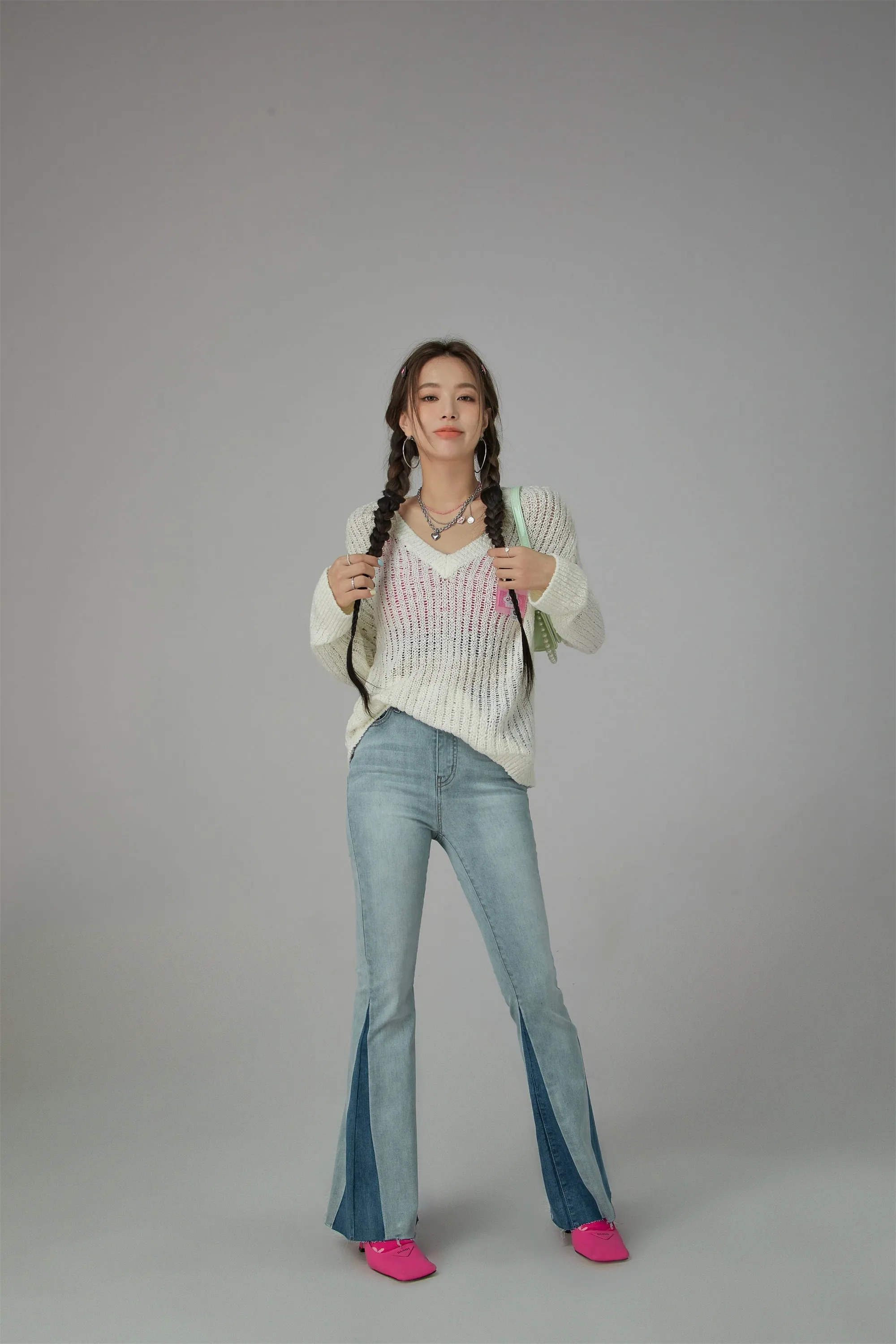 V-Neck See-Through Crochet Sweater
