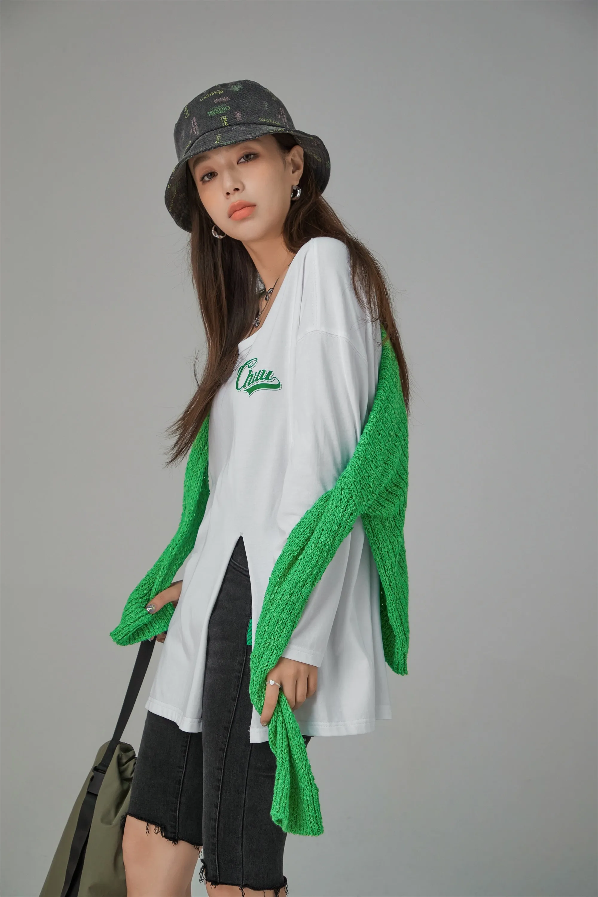 V-Neck See-Through Crochet Sweater