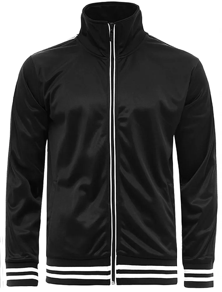 Vintage Zip Through Track Jacket with Funnel Neck in Black