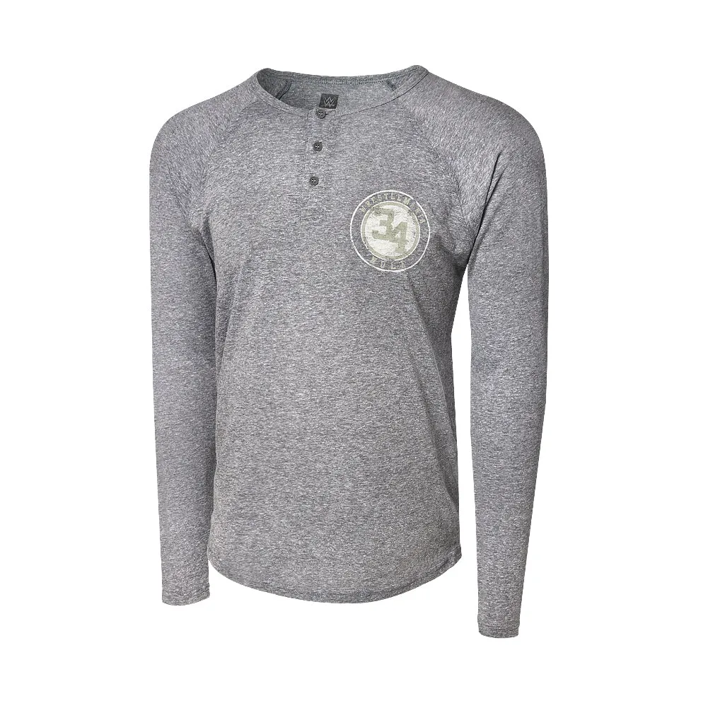 WrestleMania 34 Grey Long Sleeve Henley T-Shirt